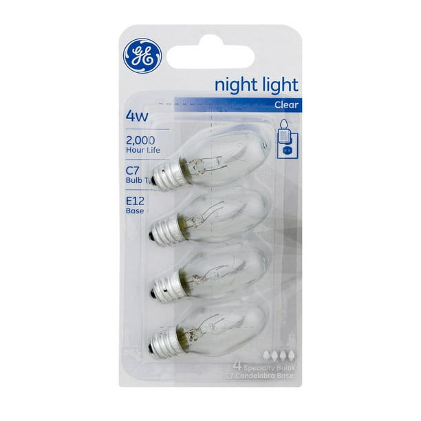 GE Incandescent 4W C7 Clear Night Light Replacement Bulbs, E12 Small