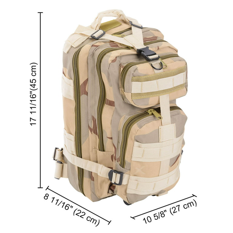 Yescom 28L Hiking Backpacks Water Resistant Military Tactical Backpacks Hiking Travel Bag Sport Camping Oxford Nylon Backpack Three Sand Camo, Adult