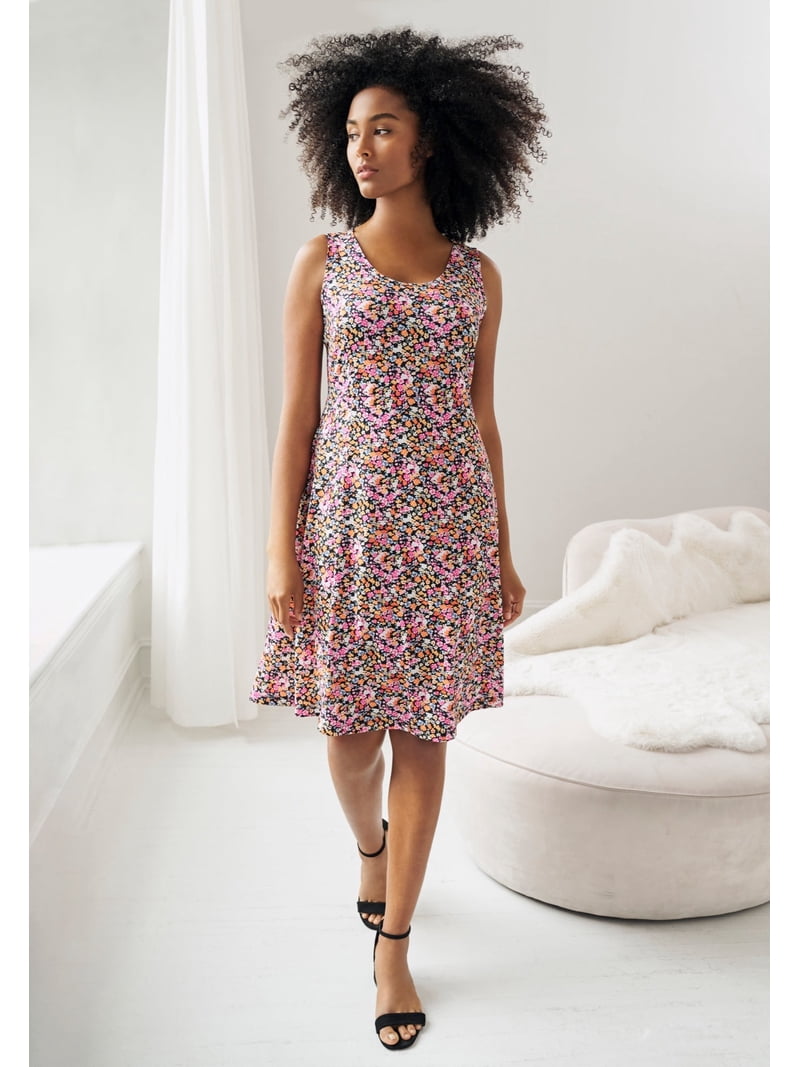ditsy floral knit dress ellos Women's Plus Size Fit And Flare Knit Dress - 2X, Black Ditsy Floral