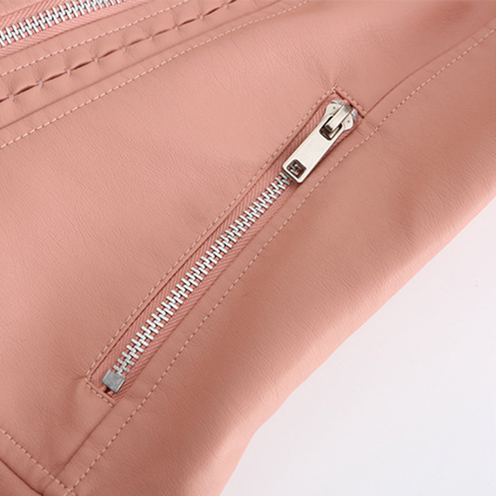 QATAINLAV Women's Casual Light Studded Shoulder Moto Biker Jackets Solid Casual Oblique Zip Faux Leather Motorcycle Coat Pink M