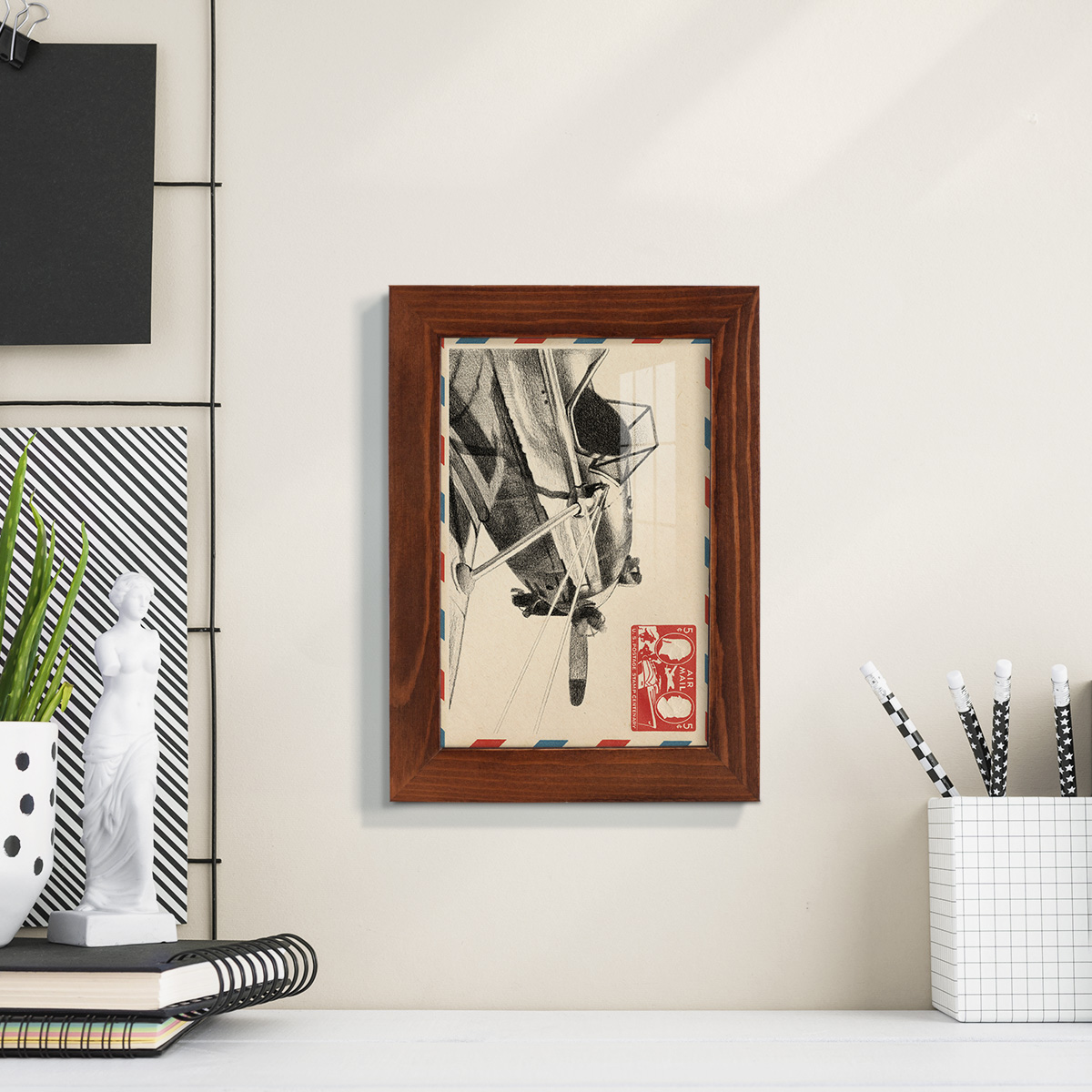 Vintage Airmail I -Framed Print w/glass-Chestnut