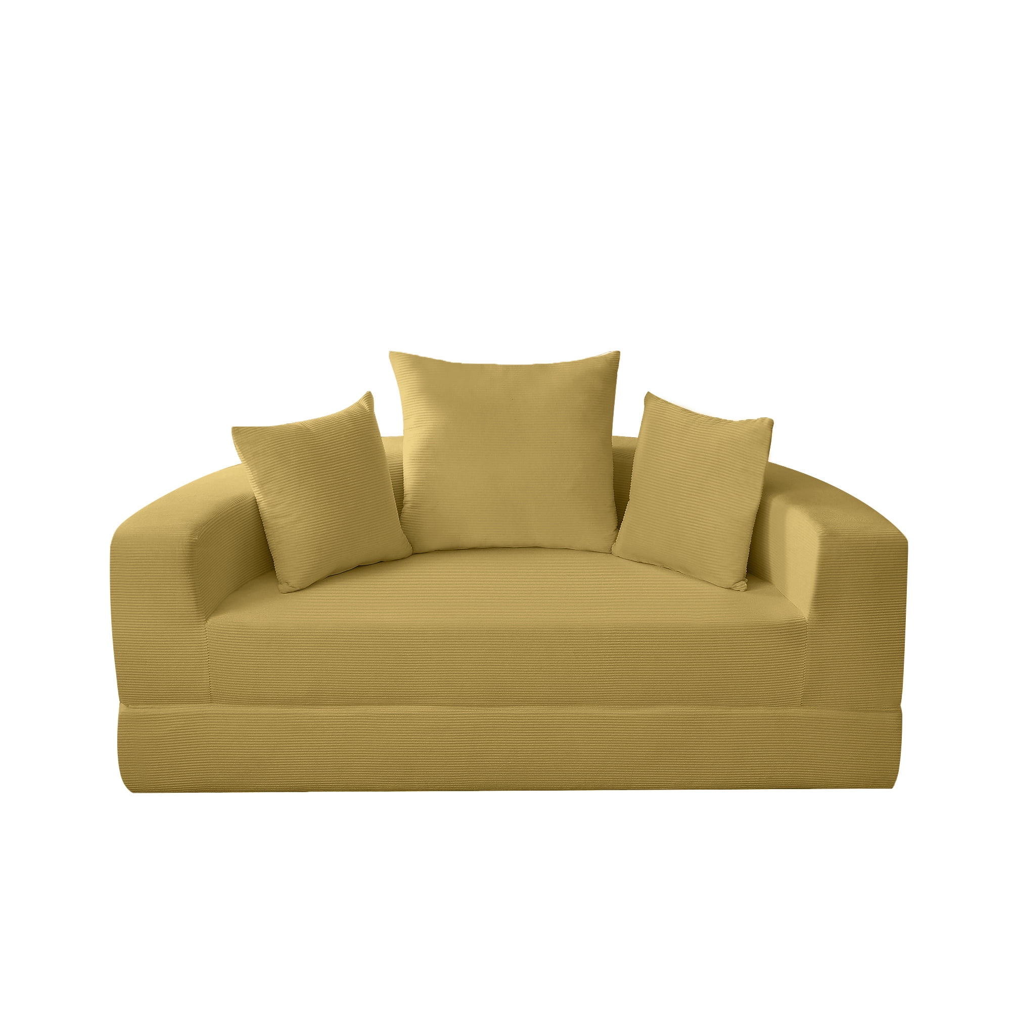 Miniyam 67" X 67" Convertible Sofa Corduroy Couch Bed For Apartment, Compressed Floor Sofa Adjustable Futon Sofa No Assembly, Yellow