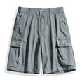 thumbnail image 2 of Wyobmus Men's Flax Casual Cargo Shorts Cotton Drawstring Stretch Summer Beach Shorts Lightweight Summer Outdoor Fishing Short With Multi Pockets B-Gray, 2 of 9