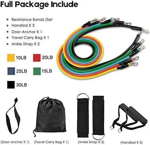 iKonbi Resistance Bands Set (11pcs) Exercise Bands with Door Anchor Handles Waterproof Carry Bag Legs Ankle Straps for Resistance Training Physical Therapy Home Workouts (Multicolor)