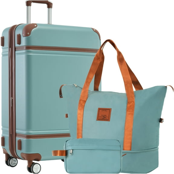 JERFIT 28" Expandable Hardside Spinner Suitcase Set with TSA Lock, Lightweight ABS Green Luggage with Duffel & Toiletry Bag