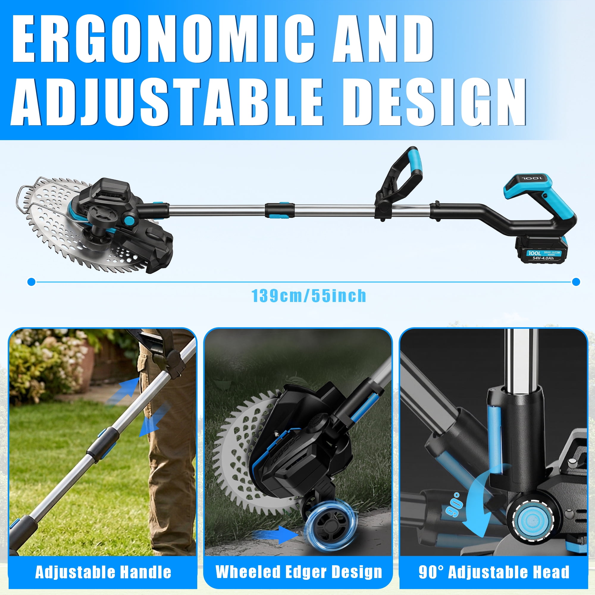 Cordless Electric Weed Wacker with 2 × 4.0Ah Batteries, Brushless Weed Eater, 3-in-1 Grass Trimmer & Lawn Mower, Multi-Functional Garden Tool