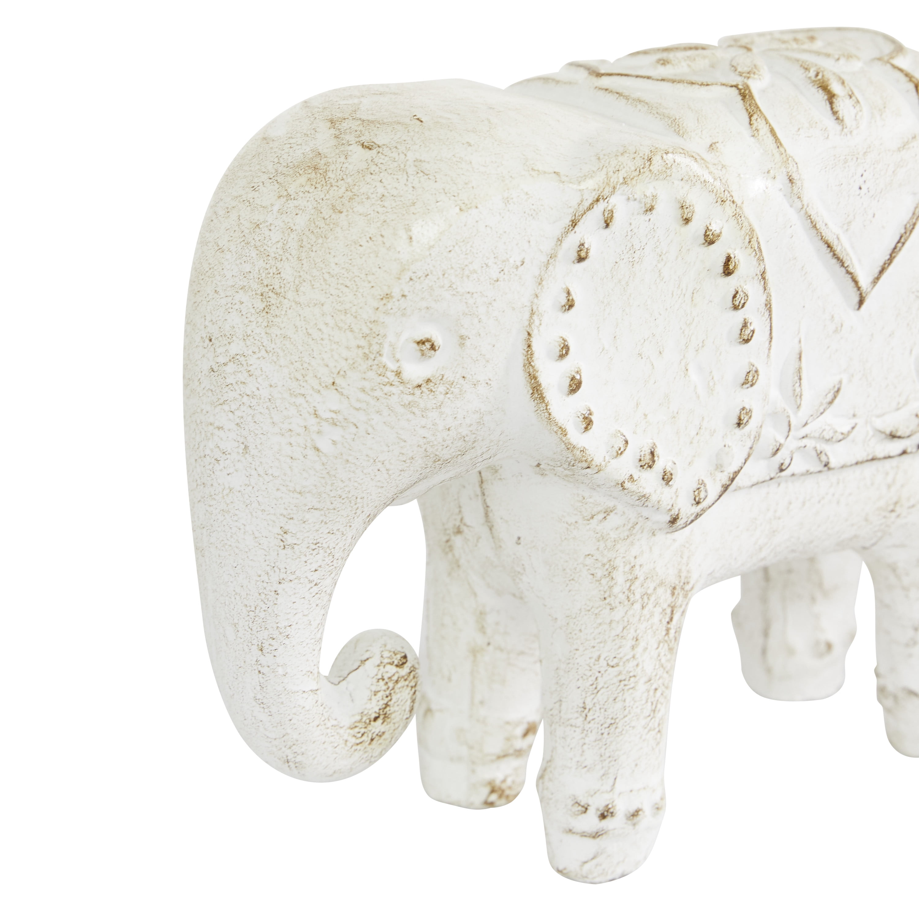 9", 13"W White Ceramic Elephant Sculpture, by DecMode (2 Count)