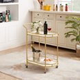 thumbnail image 3 of unipaws Bar Cart Gold, Easy Assembly Serving Bar Trolley with 2-Tier Shelves and Rotating Wheels for Home, 3 of 7