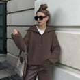 thumbnail image 4 of Womens Quarter Zip Pullover V Neck Collar Long Sleeve Ribbed Knit Loose Casual 2025 Winter Fall Sweater Coffee Color S, 4 of 6