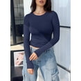 thumbnail image 3 of Camiseta Mujer Elegante y Versátil - Cuello Redondo, Manga Larga con Pliegues Ajustados y Corte Entallado | Ideal para Primavera, Verano, Otoño/Invierno | Básico Diario, 3 of 8