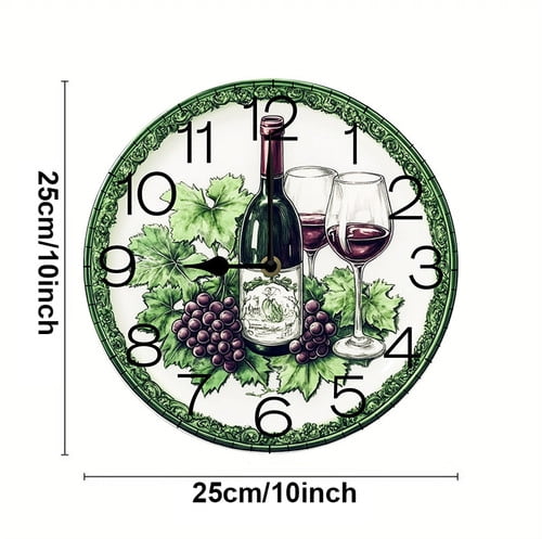 Eveokoki Wall Clock Wine Grape Wood Battery Operated Silent Non-Ticking Clock Decorative for Home Kitchen Living Room Office Bathroom Bedroom 10 Inch