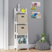 RiverRidge Kids 4-Tier 13in Ladder Shelf with Toy Organizer - White