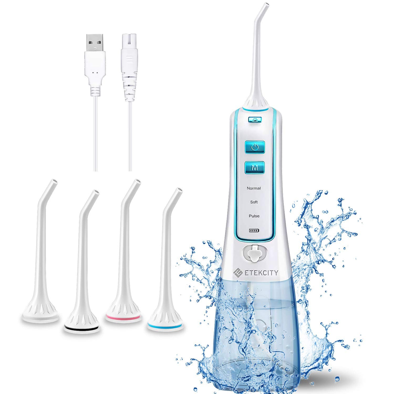 Etekcity Cordless Water Flosser, USB Rechargeable Dental Oral Irrigator, 300 ml Portable Waterproof Teeth Cleaner for Home and Travel - image 1 of 5