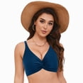 thumbnail image 3 of ORT Women's Twist Front Bikini Top V Neck Padded Swimsuit Top Adjustable Spaghetti Straps Bathing Suit Tops(Blue,S), 3 of 9