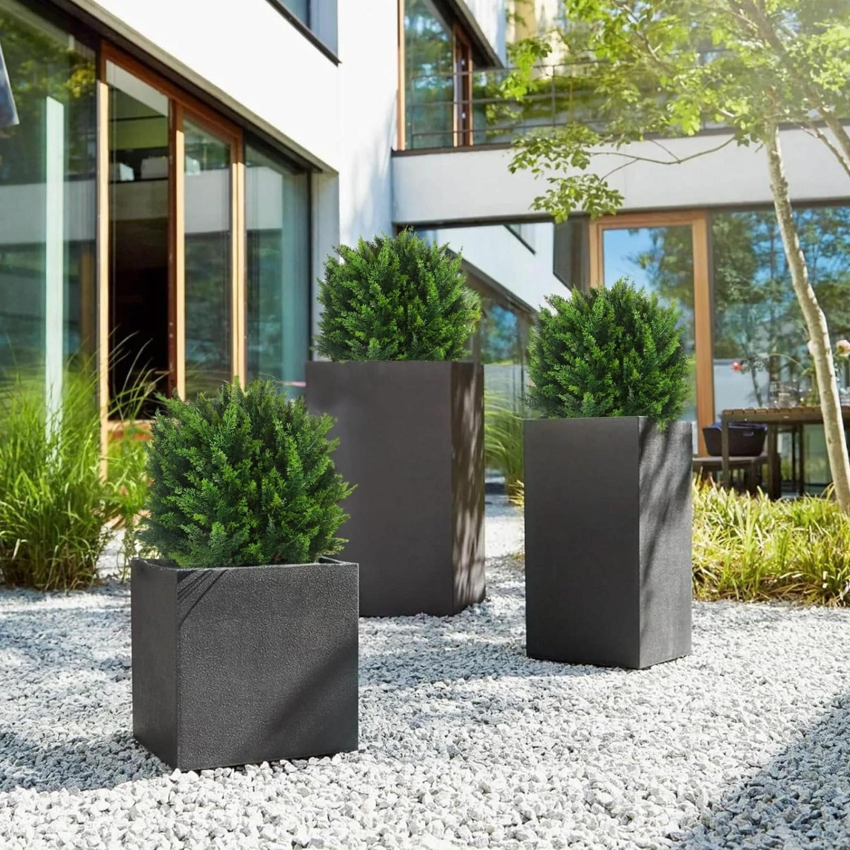 UV Resistant Artificial Cedar Topiary Ball Tree 25 Inch Fake Plants with Ground Spike Shrub Potted Artificial Plant for Outdoor Indoor Front Porch Garden