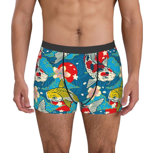 Saiise Japanese Koi Print Men’s Boxer Briefs, Soft and Comfortable Underwear with Moisture-Wicking Fabric for All-Day Wear-Medium