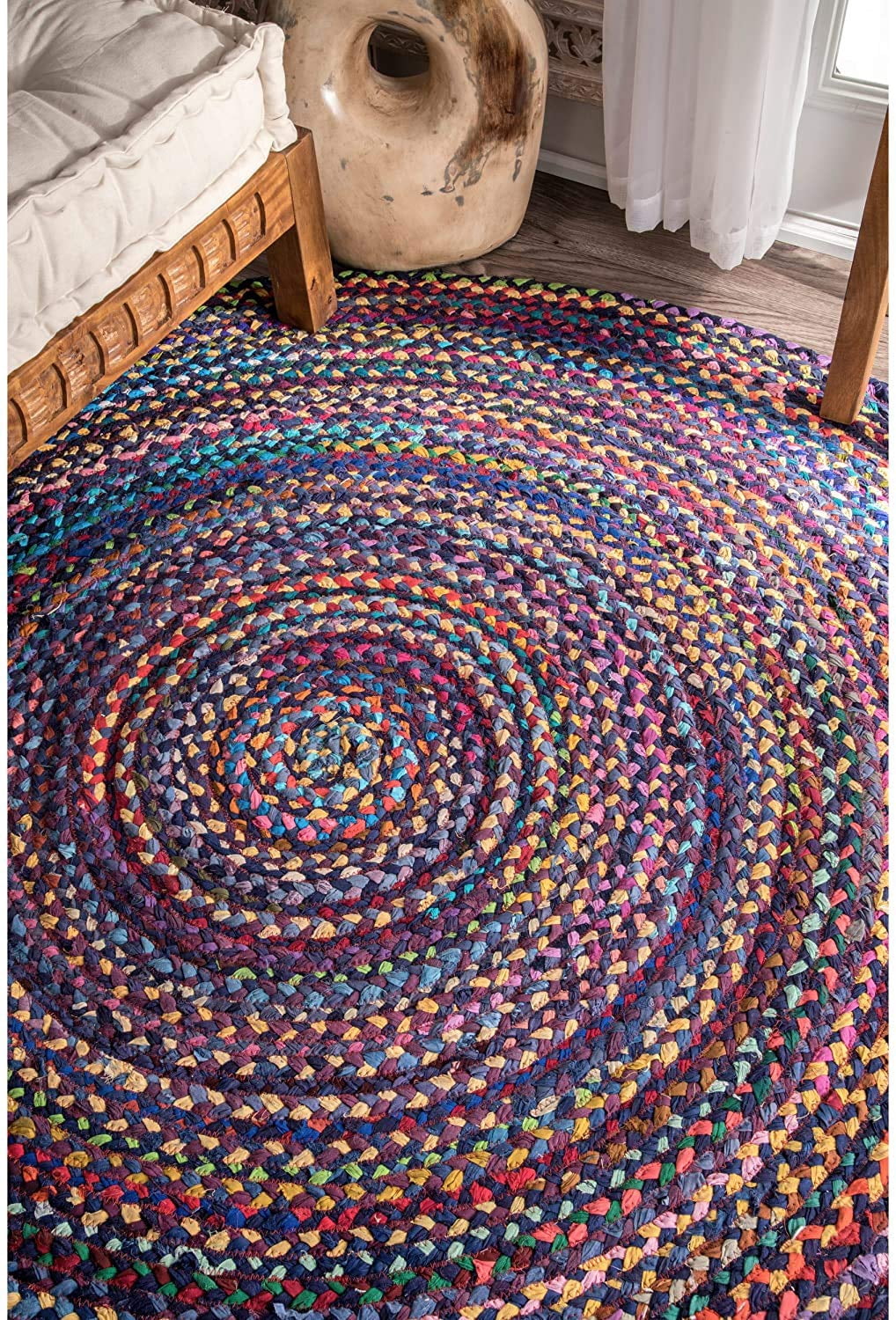 Blue Shade Multi Cotton Area Rugs, Home Décor Rug Size - 8 x 8 Feet Round (240 cm x 240 cm)