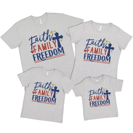 

7 ate 9 Apparel Matching Family 4th of July Shirts - Faith Family Freedom Grey T-Shirt 5T