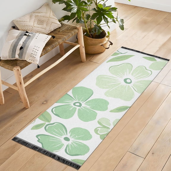 Yayeee Runner Rug for Bedroom 2'x6' Machine Washable Hallway Non Slip Mat, Green Floral