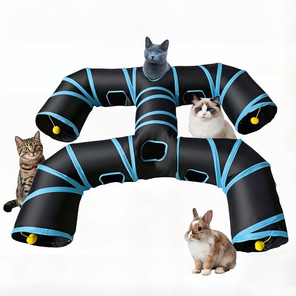 Senhu H-4-Way Collapsible Cat Tunnels for Kittens Indoor Entertainment, Washable Cute Cat Tube Toys with Interactive Playing Balls,Tear-Resistant Pet Tube, Cats, Kitten, Kitty, Puppy, Rabbit