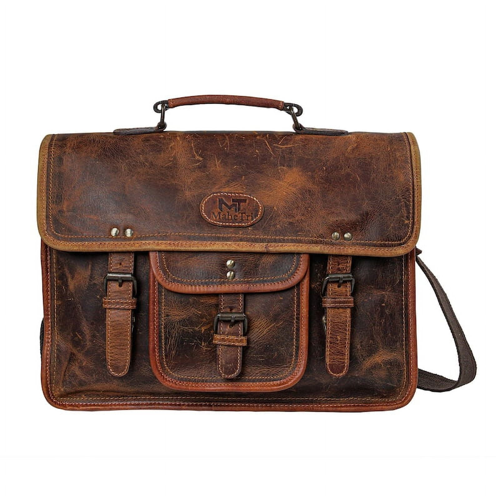 MaheTri Leather Messenger Bag for Men, 15.5 Inches Vintage Laptop Briefcase Satchel Shoulder Bag