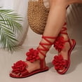 thumbnail image 6 of Women's Floral Lace Up Flat Sandals, Casual Solid Color Open Toe Gladiator Shoes with Braided Ankle Straps, Lightweight Walking Shoes for Women, Perfect for Summer Beach and Daily Outings, 6 of 10