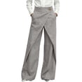 thumbnail image 2 of Women Plus Size Cotton Linen Wide Leg Pants High Waisted High Elastic Button Casual Straight Leg Pants, 2 of 6