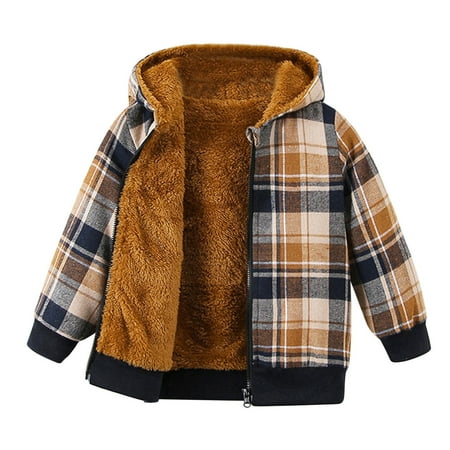 

None Kids Toddler Fleece Lined Warm Shirt Jacket Plaid Long Sleeve Hooded Full Zip Baby Boys Girls Fall Winter Hoodie Shirt Coat Outwear Boys Shirts Size 8