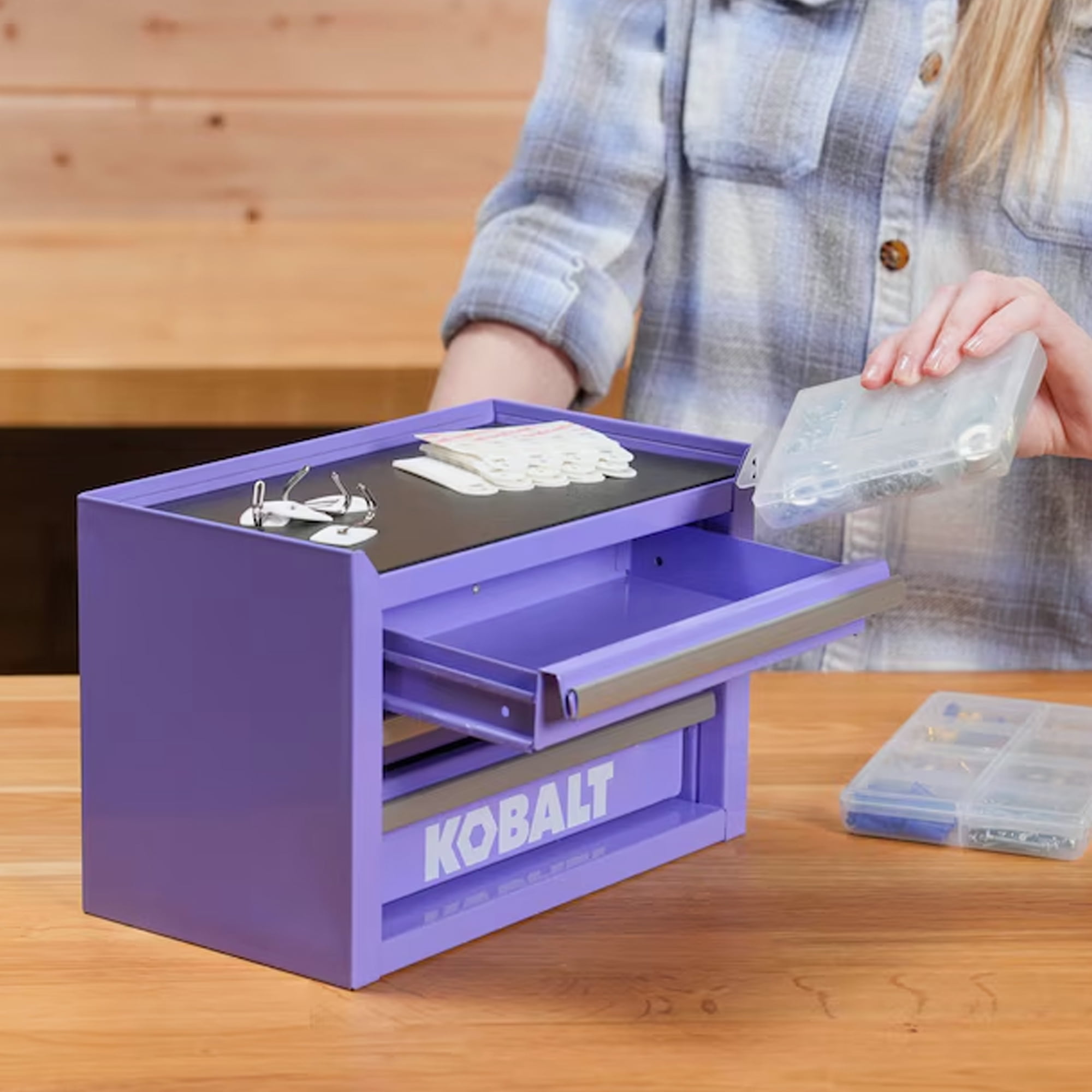 Kobalt Mini 3-Drawer Lavander Steel Tool Jewelry Box Rare Base