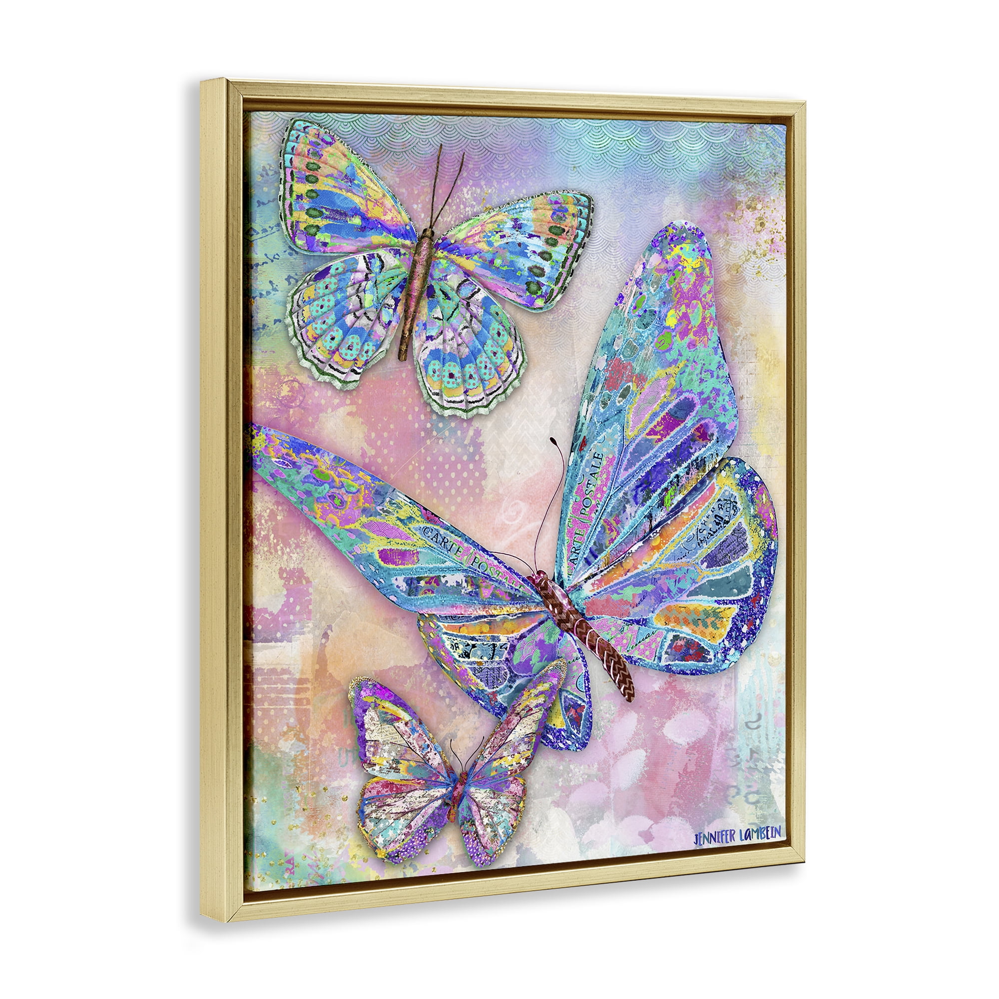 Stupell Industries Rustic Glam Butterflies Animals Painting Gold Floater Framed Canvas Art Print Wall Art, 25 x 31
