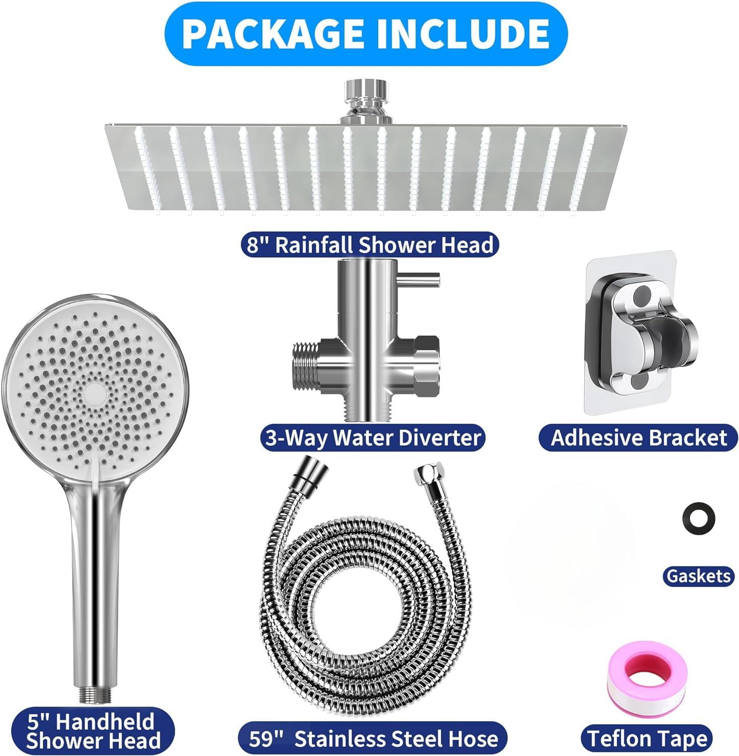 High Pressure 8'' Rainfall Shower Head And Handheld Combo - View #6