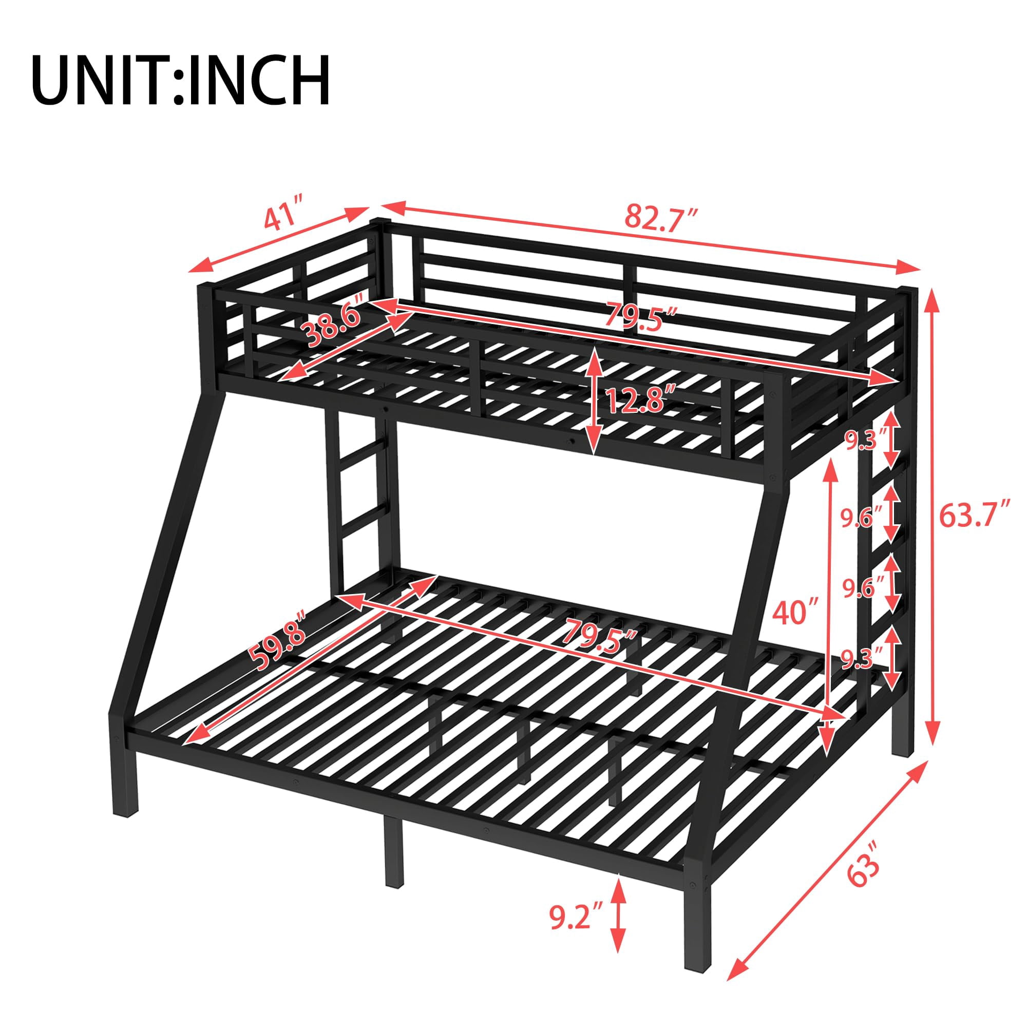 Miniyam Twin XL Over Queen Metal Bunk Bed with Guardrail and Ladders, Space-Saving Frame, White