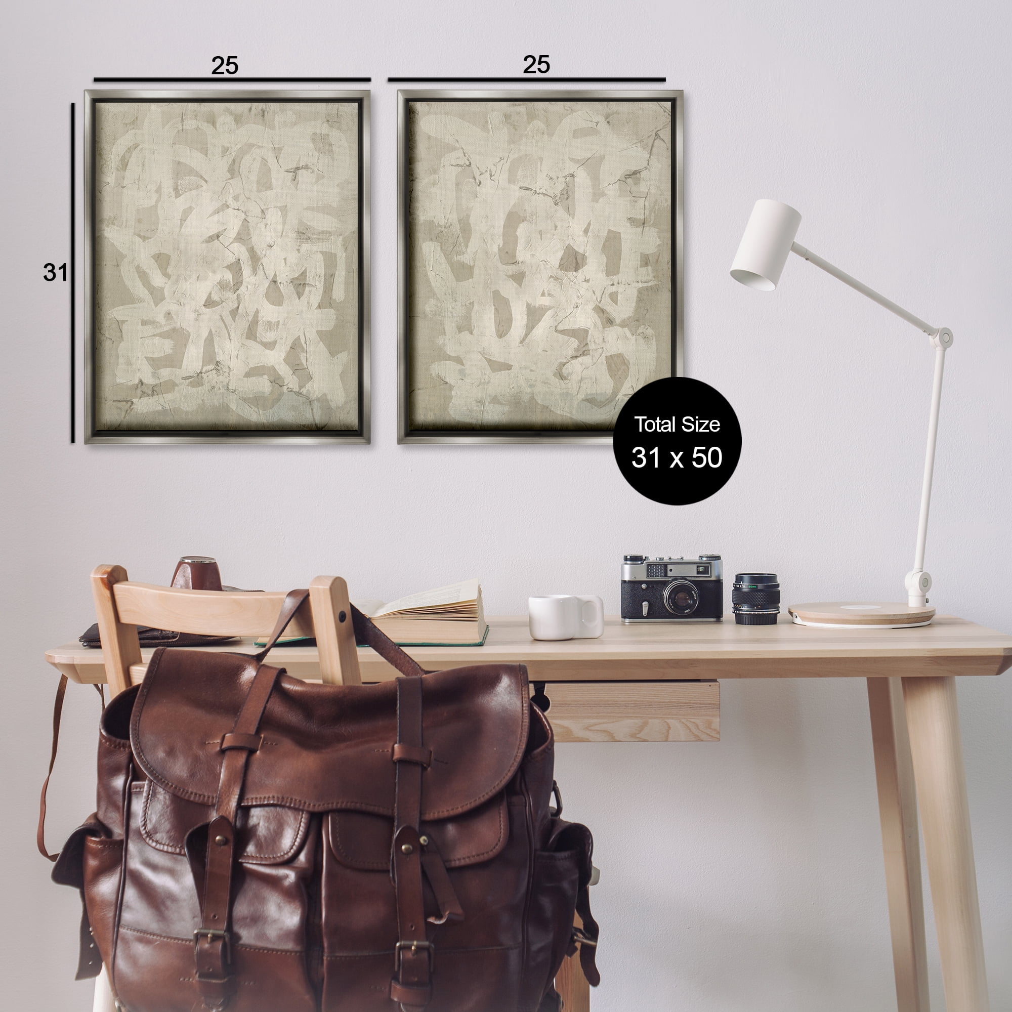 Stupell Industries Beige Neutral Brutalist Style Abstract Painting Gray Floater Framed Canvas Art Print Wall Art, 31 x 25, Set of 2