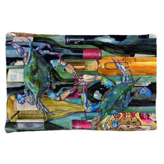 20.5 x 30 in. Blue Crabby Wine Bottles Moisture Wicking Fabric Standard Pillow Case