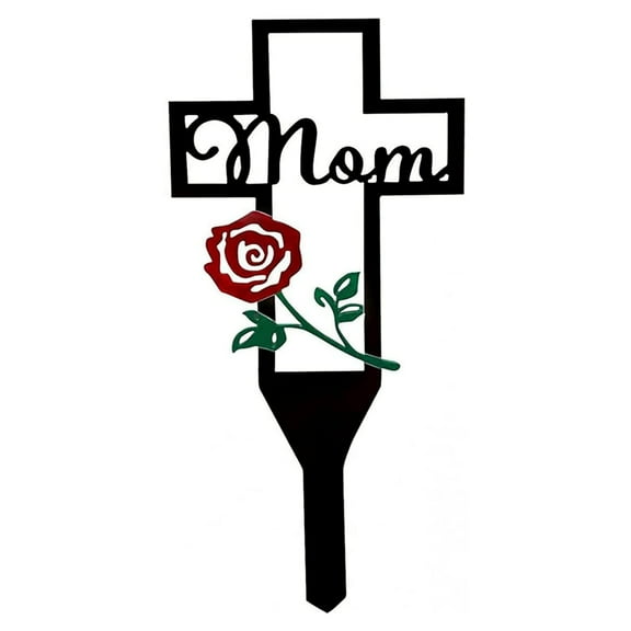 Metal Cross Garden Stake Graves Cemetery Decorations, Cemetery Memorial Cross Stake for Mom, Metal Cross Yard Stake Grave Markers, Memorial Signs Marker for Mom Grave