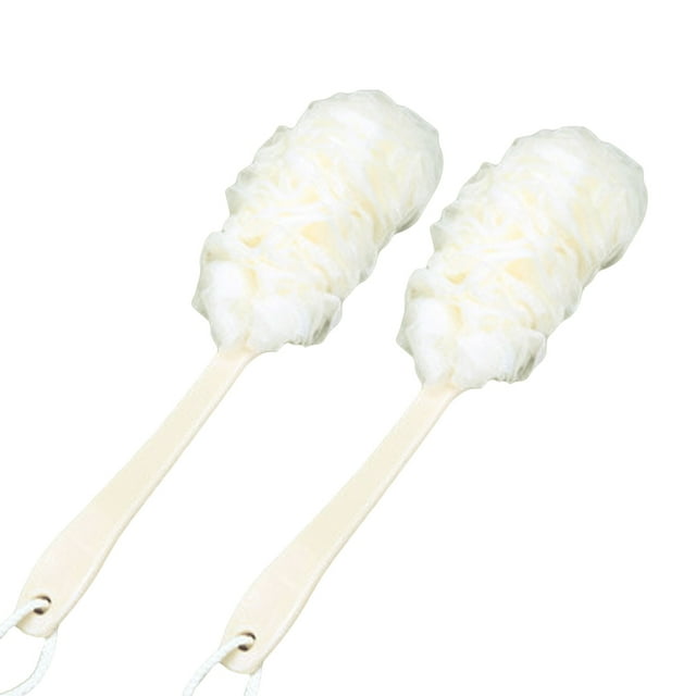 Miangastore 2pcs Long Handle Bath Ball Scrubber Bathing Brush with Hanging String White