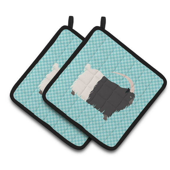 Welsh Black-Necked Goat Blue Check Pair of Pot Holders
