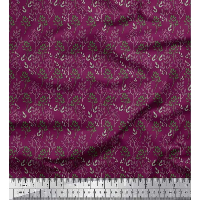 Soimoi Poly Georgette Fabric Artistic Leaves Fabric Prints by Yard 52 Inch Wide