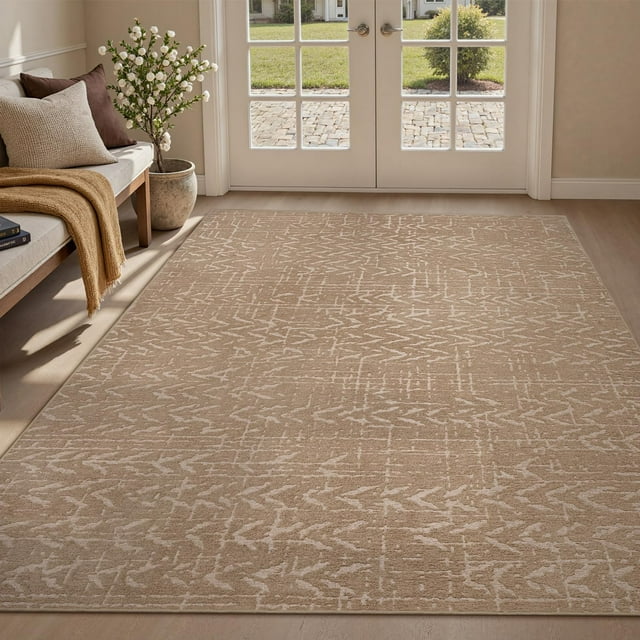 Area Rug x Rugs for Living Room Bedroom High Low Textu Jacquard Boho Neutral Carpet - Non Slip Machine Washable Rug Dining Nursery Living Room Farmhouse Rug