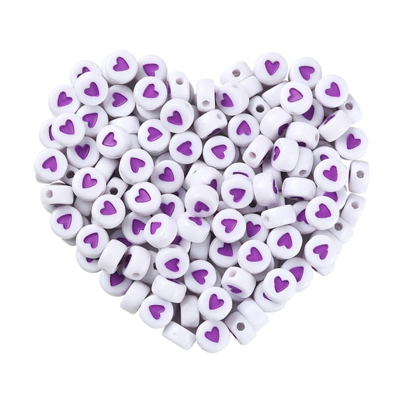 Opaque Acrylic Beads with Enamel Flat Round with Heart Blue Violet 7x3.5mm Hole: 1.2mm