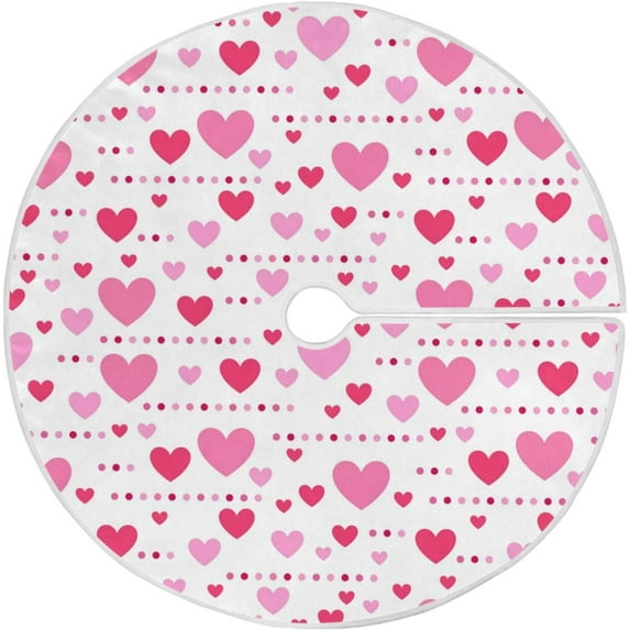 FMSHPON Valentine's Day Romantic PinkRed Love Hearts Xmas Christmas Tree Skirt Stand Mat for Holiday Party Decoration Indoor Outdoor 48 inches