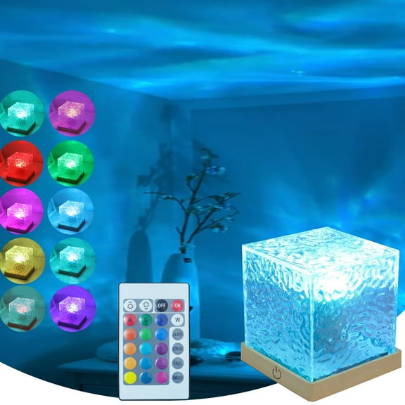 Ocean Lamp Water Light Projector - Water Ripple Projector Light Cube Aurora Northern Lights Wave Ripple Night Light for Bedroom