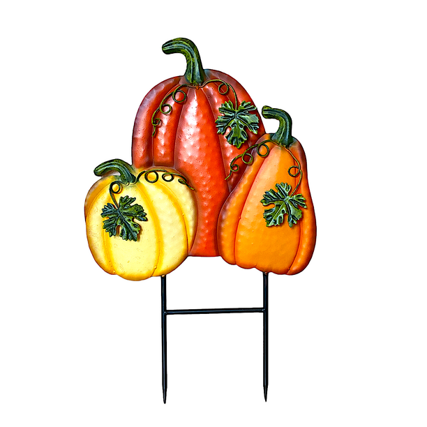3 Pumpkins Garden Stake Thanksgiving Autumn Fall Harvest Halloween Metal Decor Yard Lawn Outdoor