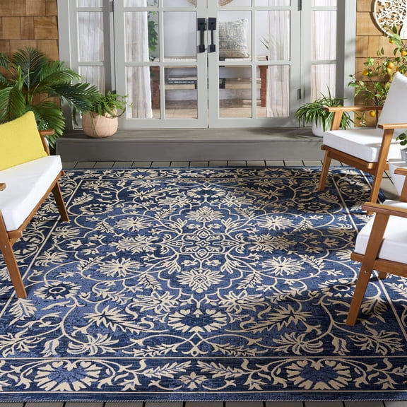 Safavieh Courtyard Neeha Oriental Indoor/Outdoor Area Rug, Navy/Beige, 8' x 11'