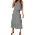 thumbnail image 2 of Roylamp Women's Summer 2 Piece Outfits Round Neck Crop Basic Top Cropped Wide Leg Pants Set Jumpsuits High quality, 2 of 5