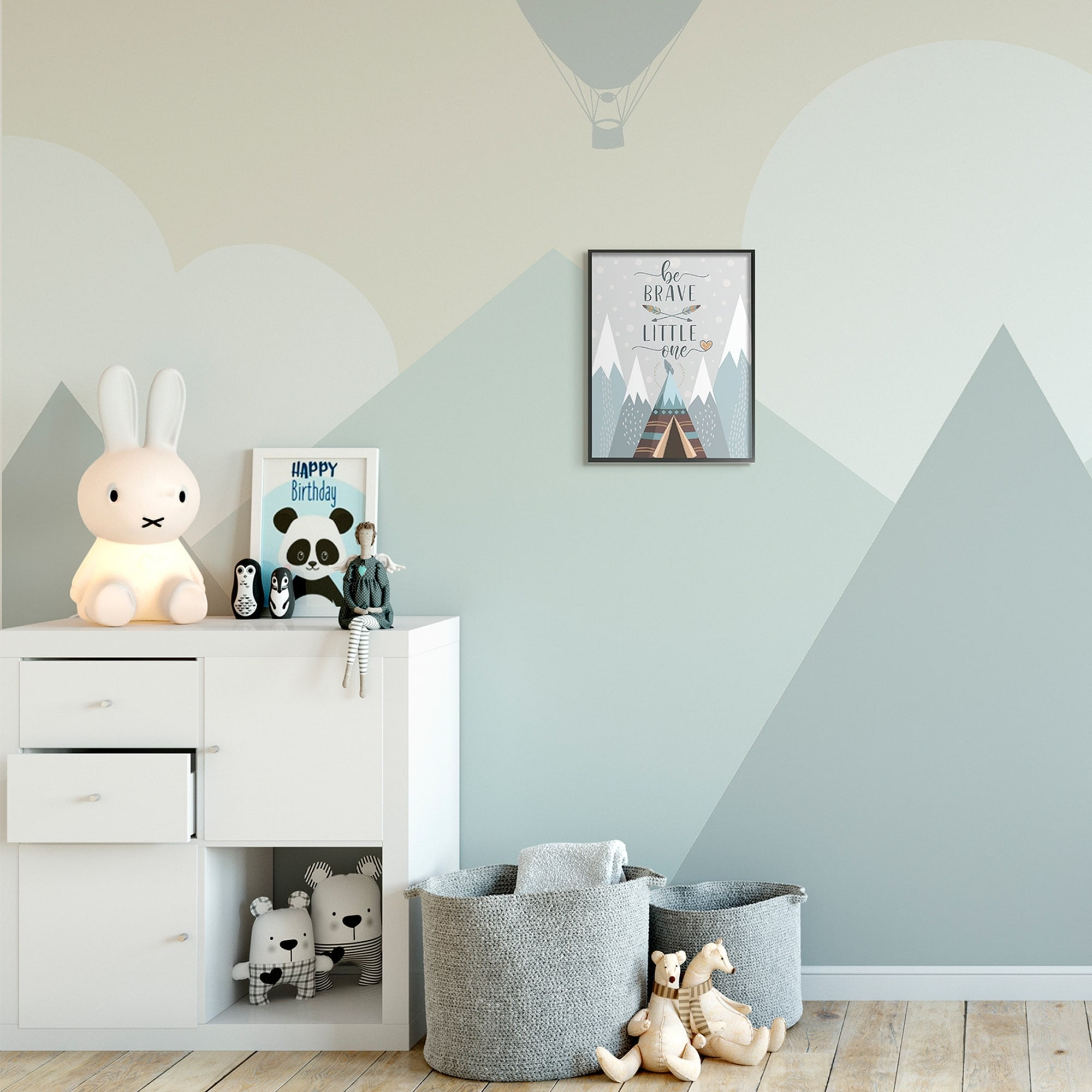 Stupell Industries Brave Little One Phrase Snow Mountain Range Teepee Black Framed, 11 x 14, Design by AE Design