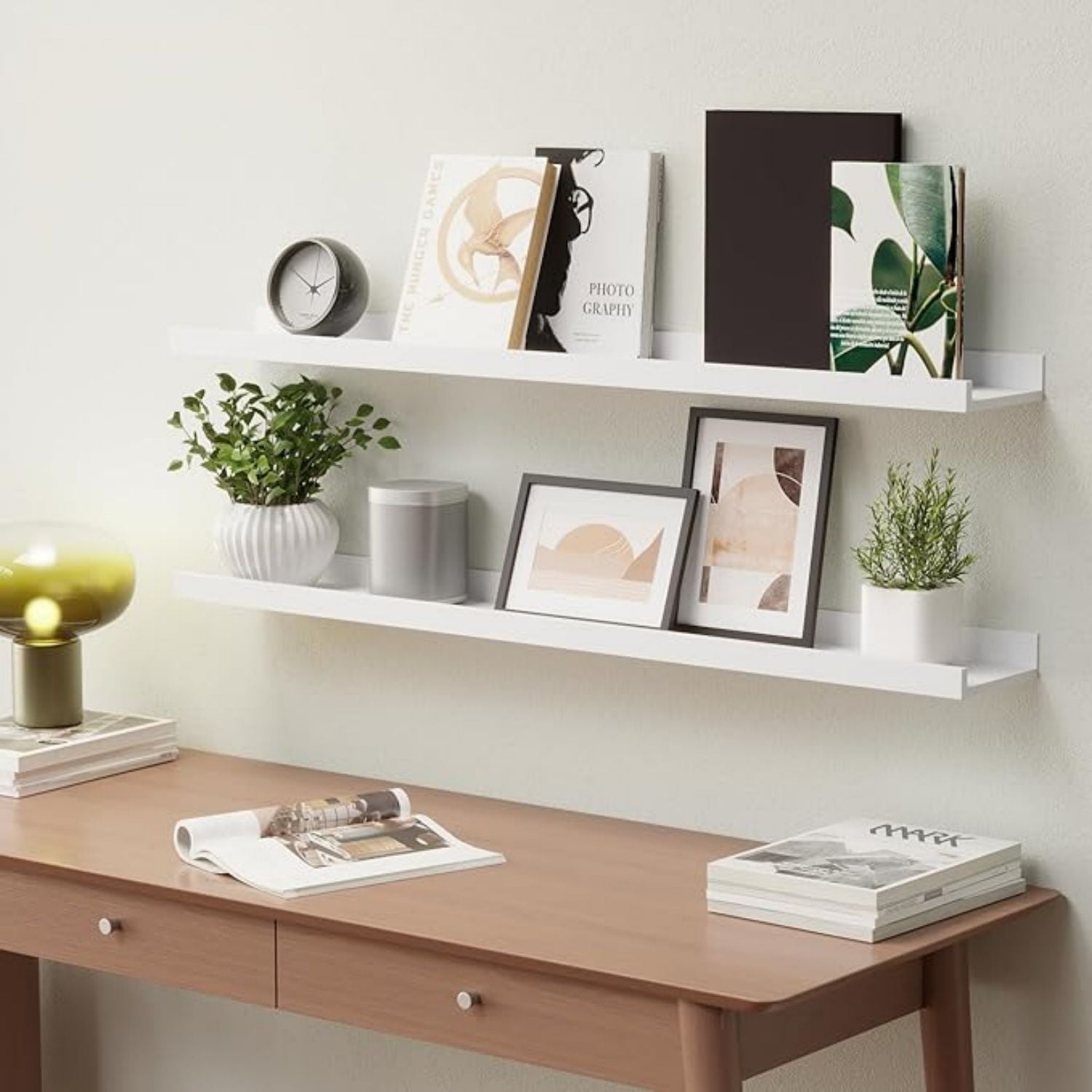36 Inches Long Floating Shelves Wall Mounted, 2 Set Mod White Wall Shelf for Bedroom, Nursery Book Shelf with Lip, Picture Ledge Shelf for Wall D r Living Room Bathroom Kitchen - White