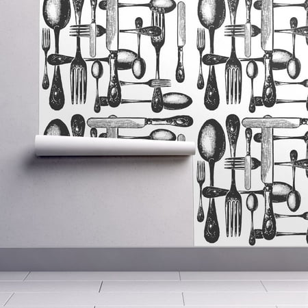 Wallpaper Roll or Sample: Pop Art Mid Century Graphic Kitchen Spoons (Best Graphic Design Wallpapers)