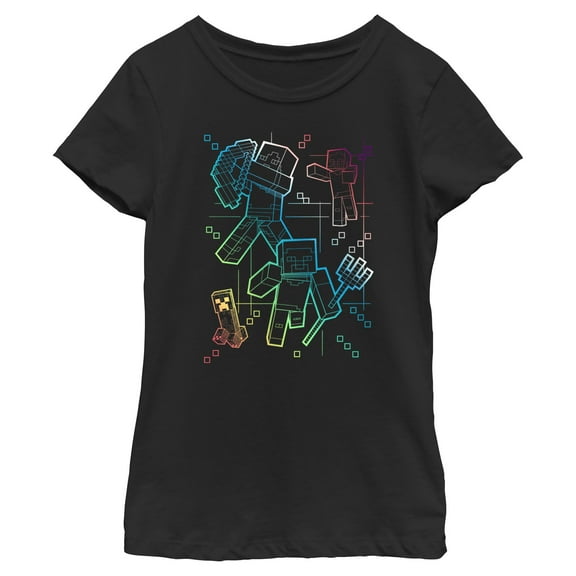 Girls Minecraft Rainbow Characters Lines T Shirt