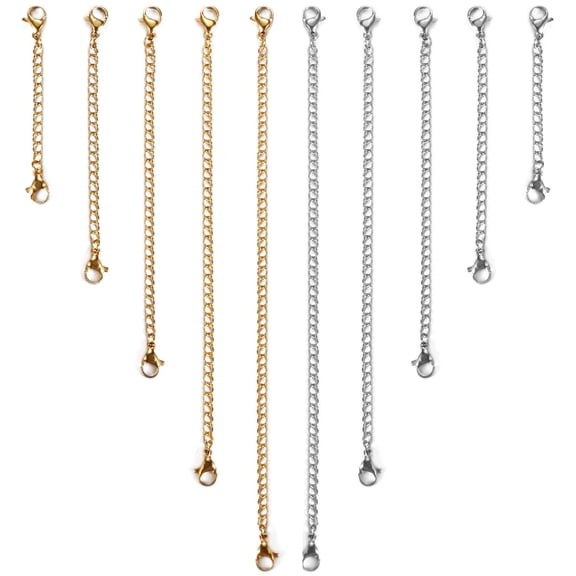 Avaner 10-Piece Stainless Steel Necklace Extender Chain, Silver/Gold